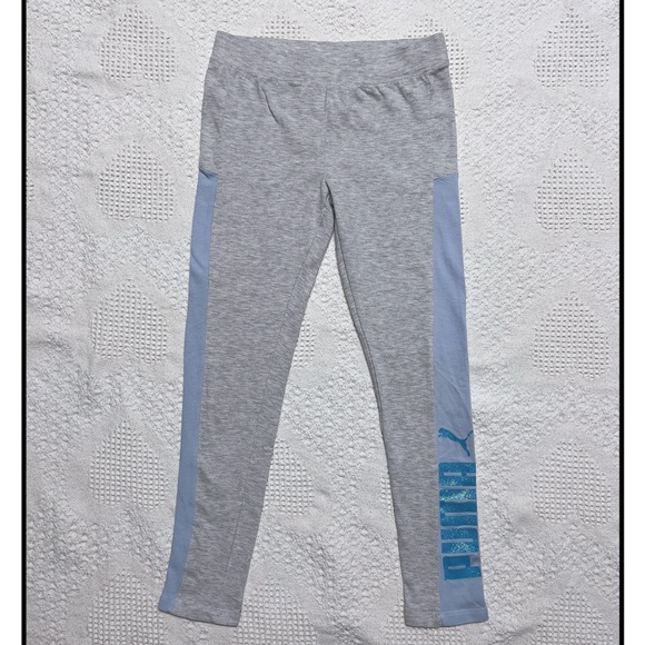 Puma Kids Light Gray and Blue Leggings Kids Size M(8-10) - Picture 1 of 3